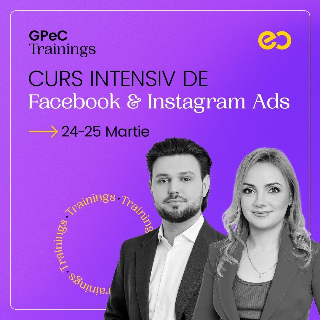 Te așteptăm la un curs practic de Facebook & Instagram Ads raluca radu si robert dumitru traineri curs facebook ads 24-25 martie